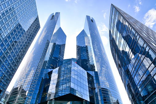 Modern architecture of the La Defense financial district in Paris, France