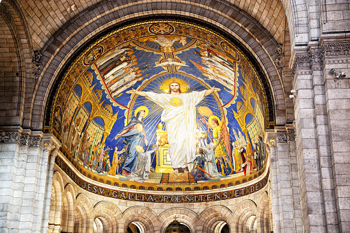 Inside of Basilica of the Sacred Heart or Sacre-Coeur, is a Roman Catholic church in Paris, France