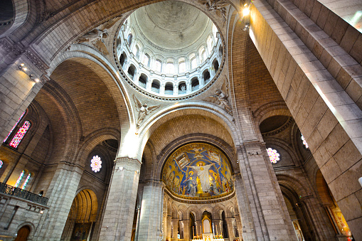 Inside of Basilica of the Sacred Heart or Sacre-Coeur, is a Roman Catholic church in Paris, France