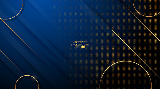Abstract circular gold lines on blue gradient background