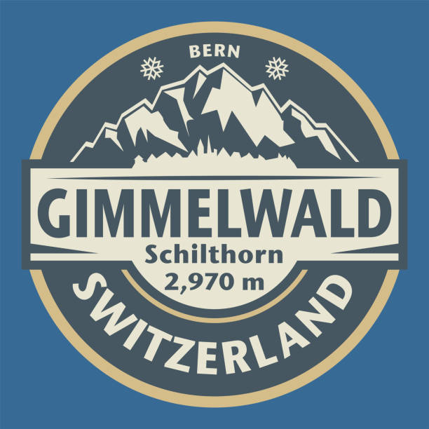 emblem mit dem namen gimmelwald, schweiz - jungfrau region illustrations stock-grafiken, -clipart, -cartoons und -symbole