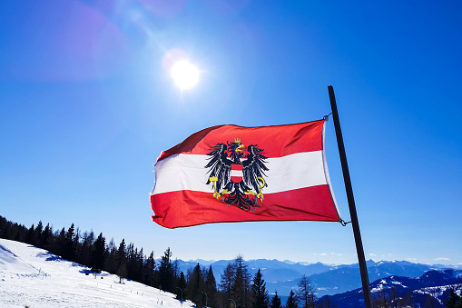 Austrian Flag in a skiing resort in Carinthia