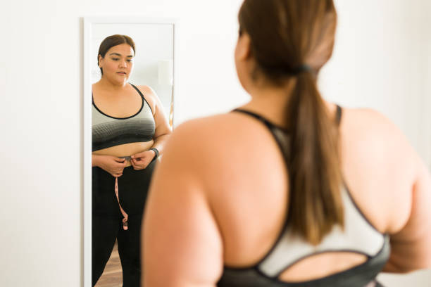 Obese woman with a body positivity concept stock photo