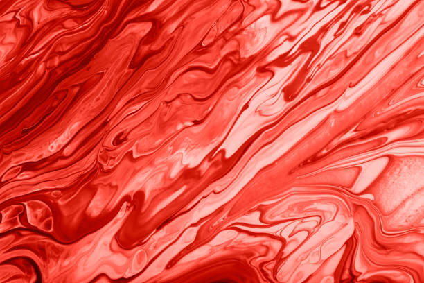 istock Monochrome coral abstract make up marble backdrop.Mixed nail polishes,cosmetics concept.Beautiful stains of liquid nail laquers.Fluid art,pour painting technique.Vertical banner. 1387839570