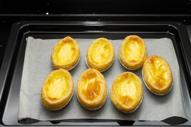 fresh homemade egg tarts just came out stock photo