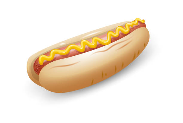 istock Hot dog isolated on white background. Sausage in soft roll topped with  mustard 1387843886