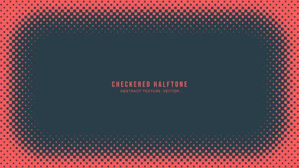 Vector illustration of Checkered Halftone Pattern Vector Rounded Frame Red Blue Art Abstract Background