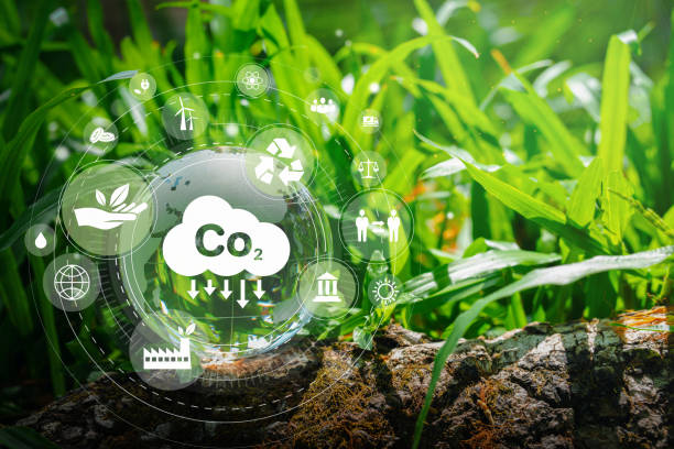 разработка устойчивых концепций co2 и предприятий в области возобновляемых источников энерги�и, сокращение выбросов co2 экологически чистым � - air emissions стоковые фото и изображения
