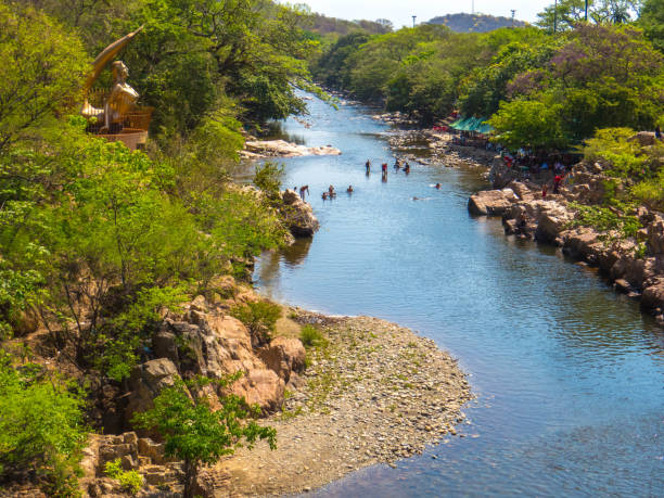 People taking a bath in river Guatapurí - Valledupar Colombia stock photo