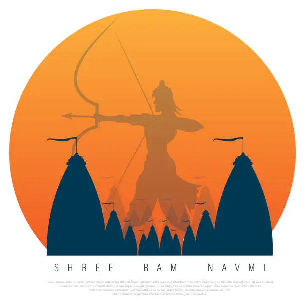 Vector illustration of Vector illustration of Lord Rama with bow arrow for Shree Ram Navami celebration.