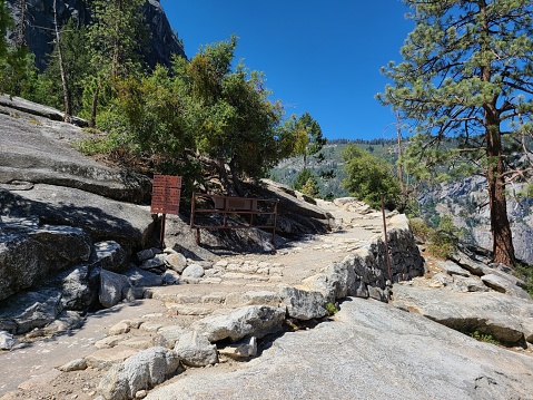 A trail junction sign in Yosemite National Park