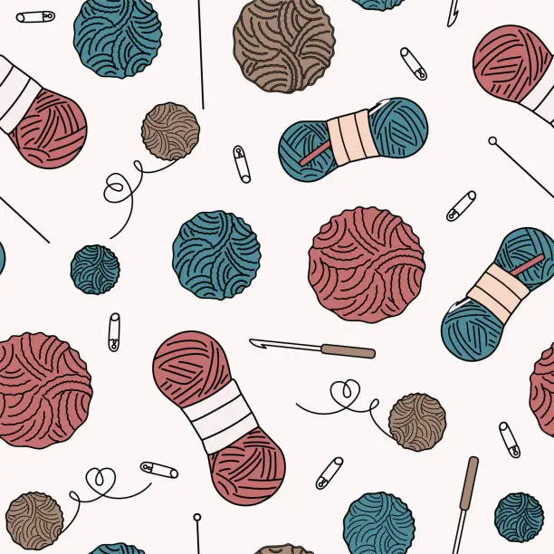 Vector illustration of Threads and knitting needles pattern. 