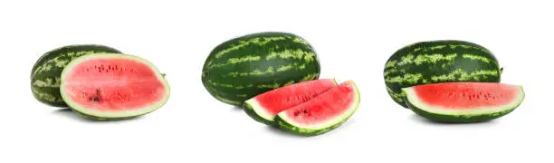 Set of fresh watermelons on white background. Banner design