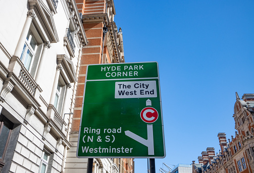 Hyde Park Corner Sign in City of Westminster, London