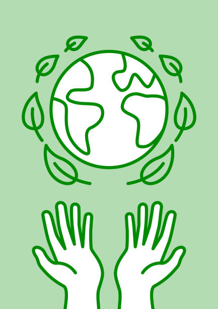 Green earth in the hands vector art illustration