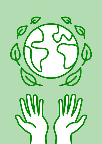 Green earth in the hands Hands in the air holding green earth with leaves. Save our planet concept. Earth Day. dedication stock illustrations