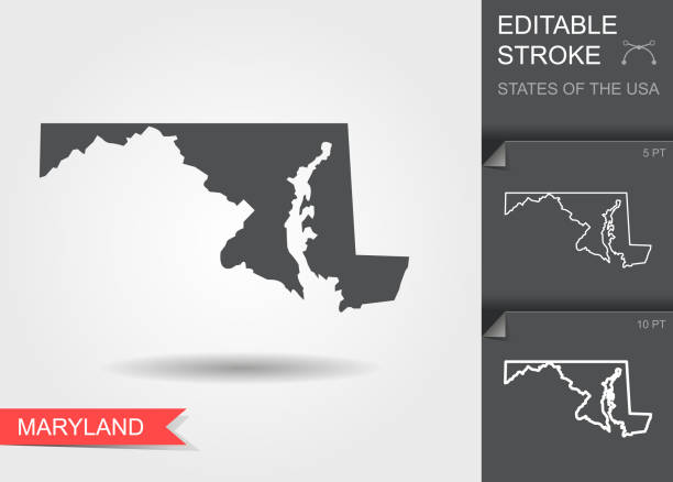 ilustrações, clipart, desenhos animados e ícones de mapa estilizado da ilustração vetorial do estado americano de maryland - maryland flag state maryland state flag