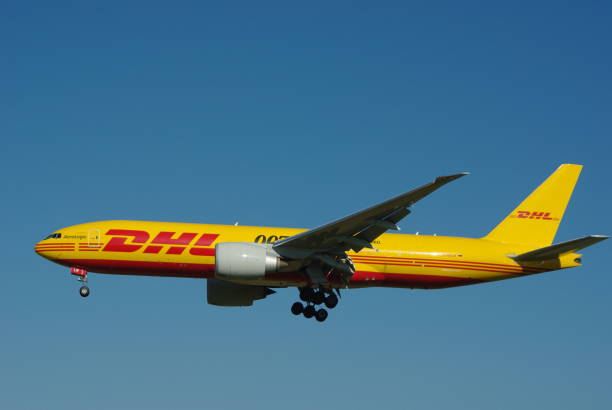 Boeing 777 from DHL landing at Brussel airport, march 2022, courier,  package delivery,  express mail service, Belgium