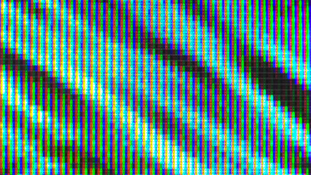 istock Close up view at a plasma tv while showing television activity. 1387865033