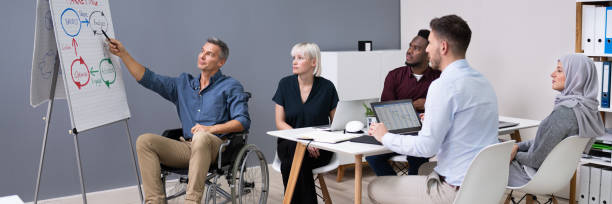 istock Disables Businessman Giving Presentation 1387865988