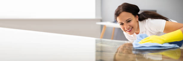 istock Janitor Cleaning Desk With Napkin 1387866270
