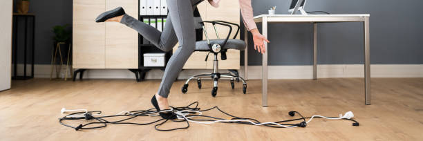 Stumble And Fall Over Wire Stumble And Fall Over Wire In Office substance intoxication stock pictures, royalty-free photos & images