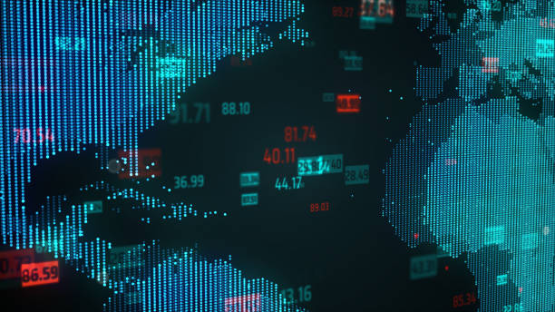 istock Colorful numbers on dotted world map 1387867322