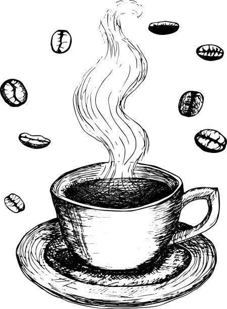 ilustrações de stock, clip art, desenhos animados e ícones de up with hot coffee and coffee beans - tea stain