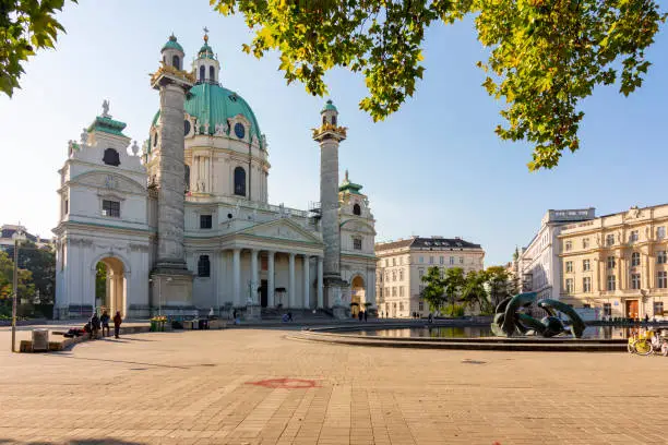 Photo of Karlskirche church on Karlsplatz square in Vienna, Austria