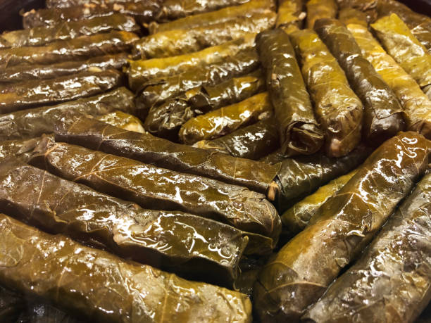 turkish foods; stuffed leaves (yaprak sarma dolma) - dolmades imagens e fotografias de stock