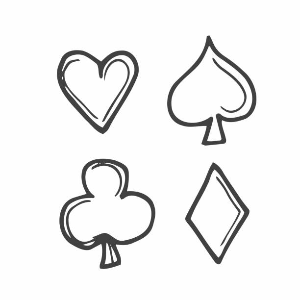 satz von skizzenspielkarten-farbensymbolen. handgezeichnete illustration - cards spade suit symbol heart suit stock-grafiken, -clipart, -cartoons und -symbole