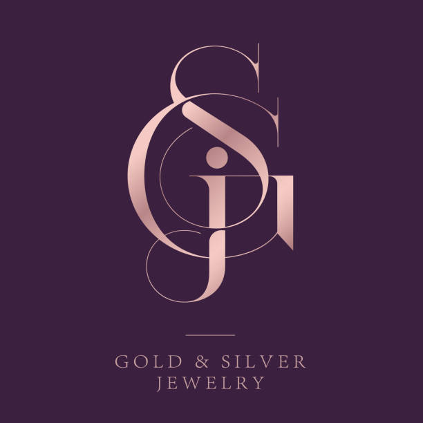 Letter S, Letter G and Letter J. S, G and J monogram consists of intertwined elements. Gold and Silver Jewelry emblem. Monogram for jewelry, clothes, beauty industry, cosmetics, lingerie, spa, luxury goods shop. gold g stock illustrations