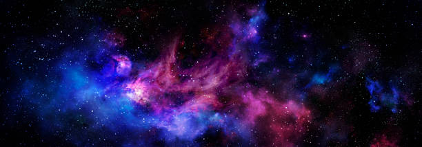 Gas cloud of a nebula in deep outer space Abstract background of a starry sky with a purple nebula in deep space nebula stock pictures, royalty-free photos & images