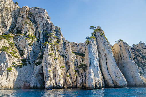 Cliffs of the Calanque de l'Eissadon, one of the many creeks on the coast between Marseille and Cassis on a summer day in France