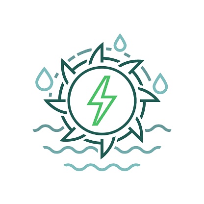 Hydroelectric power station icon. Water-power plant sign. Renewable energy source. Ecology concept. Editable vector illustration in modern outline style isolated on a white background.