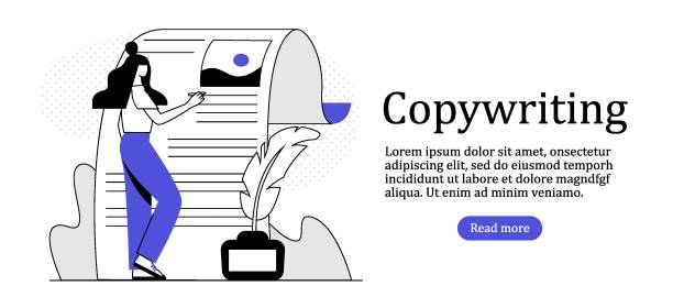 essay writing clip art images copywriting concept with character. Flat black and blue vector illustration isolated on white background. copywriting concept with character. Flat black and blue vector illustration isolated on white background. essay writing stock illustrations