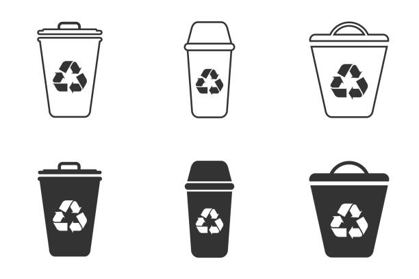 Recycling bin icons with recycle logo isolated on white background. Trash bin. Vector illustration. Recycling bin icons with recycle logo isolated on white background. Trash bin. Flat vector illustration. trash icon stock illustrations