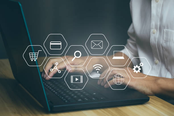istock modern interface payments online shopping and icon customer network connection. 1387913618