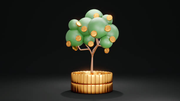 istock 3D rendering concept of investment: a money tree on stack of coins on background. 3d render. 1387914940