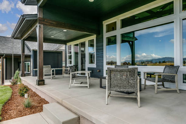 istock Back covered porch of new home 1387915636