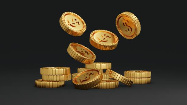 istock 3D Rendering of money coins falling from above isolate on black background.  3D Render illustration. 1387916639