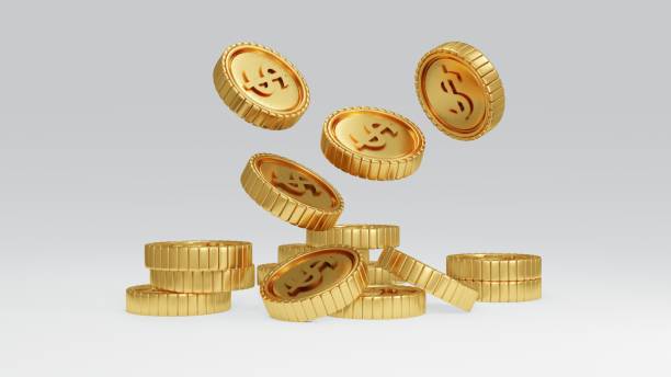 istock 3D Rendering of money coins falling from above isolate on white background.  3D Render illustration. 1387916640