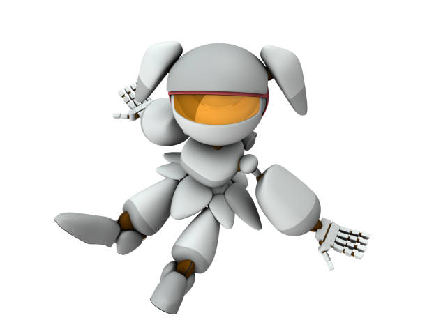 A female robot that sits on the floor and takes a rest. Healing during breaks. A white robot with artificial intelligence. Isolated white background. 3D rendering. High angle.
