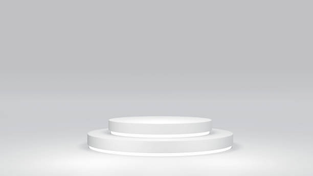 istock 3D rendering concept of white theme of blank product display podiums composition geometry elements for commercial template design. 3D Render. 1387916744