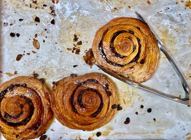 Raisin Swirl Pastrries on Baking Tray