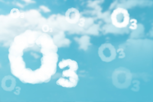 white  cloud in O3 text on blue sky background for World Ozone Day
