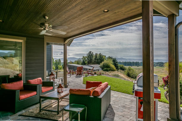 istock Partially covered patio of new home 1387920804