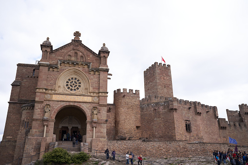 Sanguesa, Navarra Spain march 6 2022, castle and the attached basilica of Javier. High quality photo
