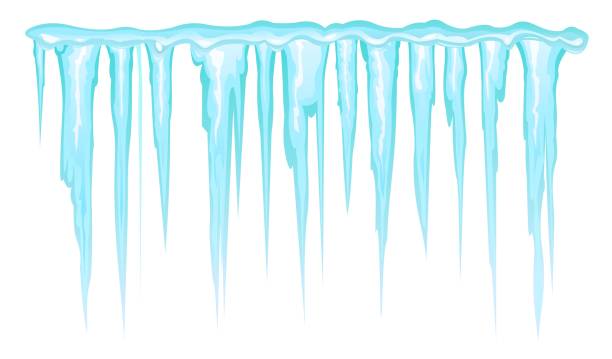 illustrazioni stock, clip art, cartoni animati e icone di tendenza di ghiaccioli blu ghiaccio. gocciolamento di acqua congelata. tetto dell'oggetto invernale. isolato su sfondo bianco. vettore - icicle ice backgrounds melting