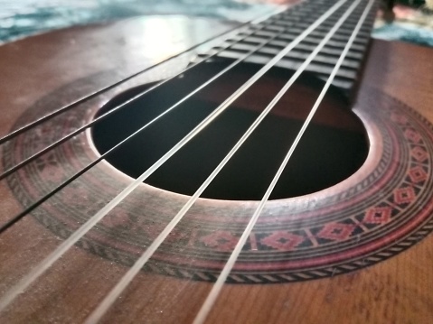 Close-up  detail of acoustic guitar